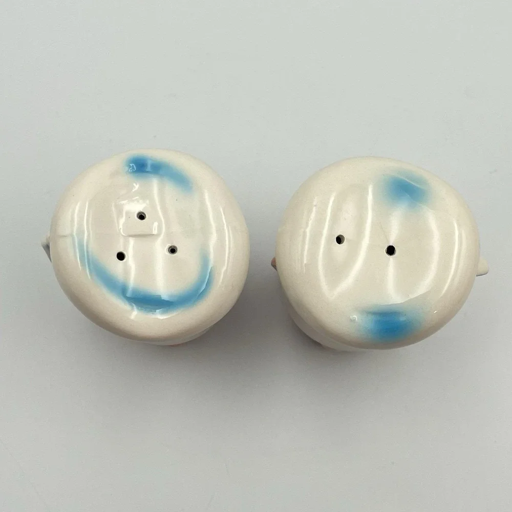 Vintage Chef Head Hat Salt and Pepper Shakers Fork Spoon‎ Large Japan Mustache